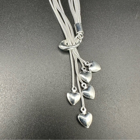 925 Sterling Silver Plated Five-Strand Heart Charm Bracelet – Adjustable - Picture 16 of 17